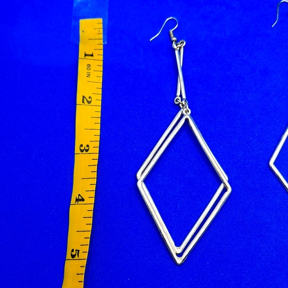 Silver Triangle Drop Earrings - Picture 5 of 6